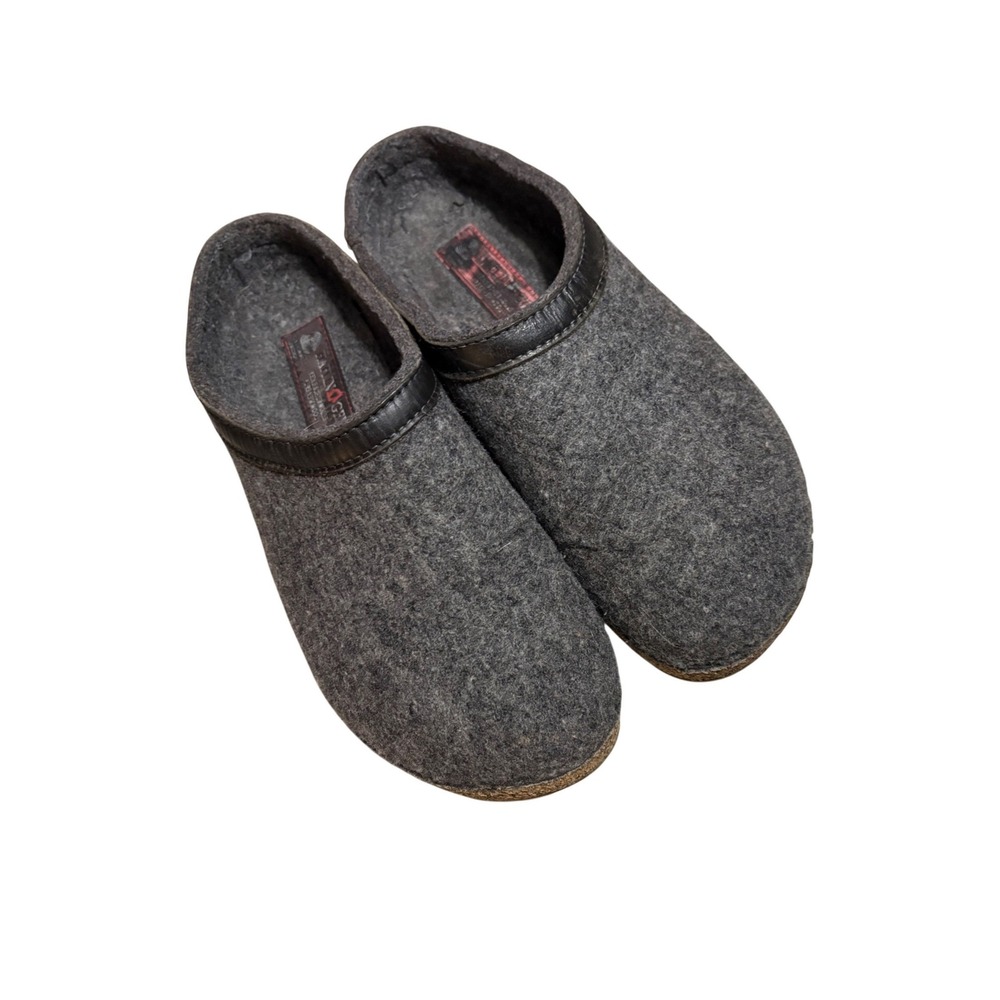 Haflinger Grizzly Clogs Mens 42 Gray Good Boiled Wool Cork Footbed Leather Trim